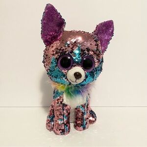 Ty Flippables Yappy Dog Sequin Blue Pink Plush Puppy Stuffed Animal Toy 10” Boo